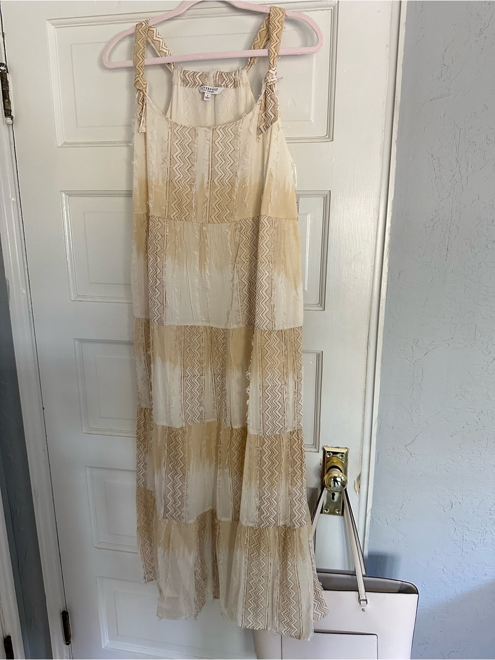 Liverpool Cream and Tan Striped Maxi Dress has pockets